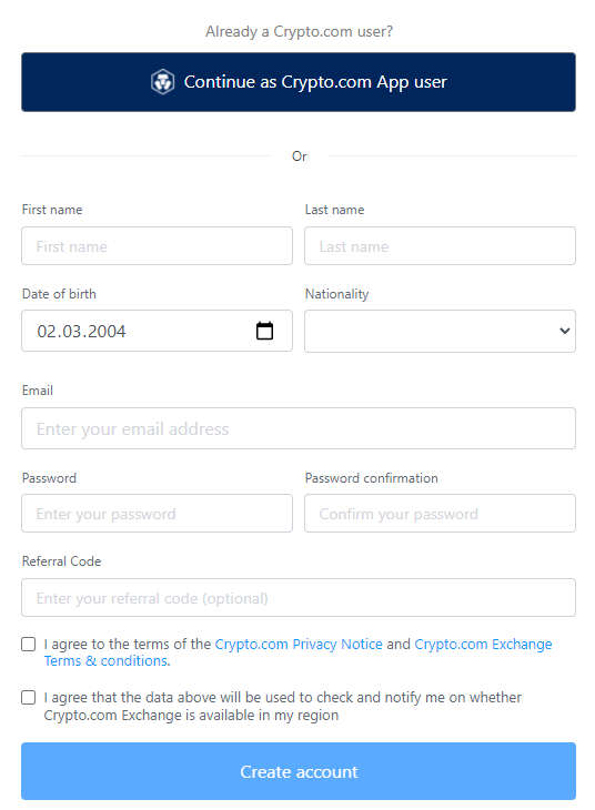 регистрация на криптовалютной бирже Crypto.com